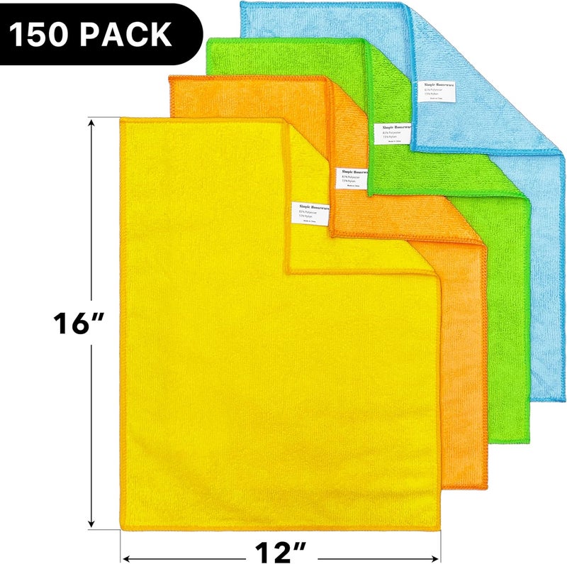 Simple Houseware منشفة تنظيف ميكروفايبر 150 حزمة، 12" × 16"، 4 ألوان - Image 2